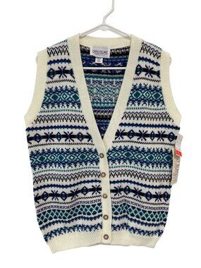 Vintage 90s Carly Blake Sweater Vest Small Fair Isle Button Front Deadstock NEW